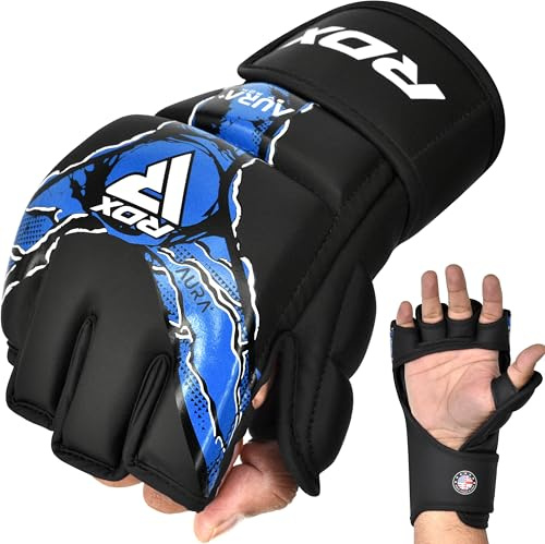 RDX Grappling Gloves Aura Plus F-17, Guantes de MMA RDX con protección Reforzada para el Pulgar, Guantes de Sparring MMA para Entrenamiento y Combate, Guantes de Boxeo MMA de Cuero