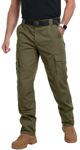 ZITY Men’s Cargo Work Trousers Heavy Duty Combat Utility Pants Multi Pocket Durable Semi Elasticated Waist with Button & Zip Fly