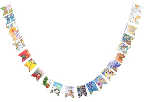 Book Garland – Vintage Book Pages String Decoration – 22 Pieces Perfect for Book Lovers, Kids Room Decor, Themed Parties, Comic Story Banner, Baby Shower, Library (Print Type, Single-Sided Printed)