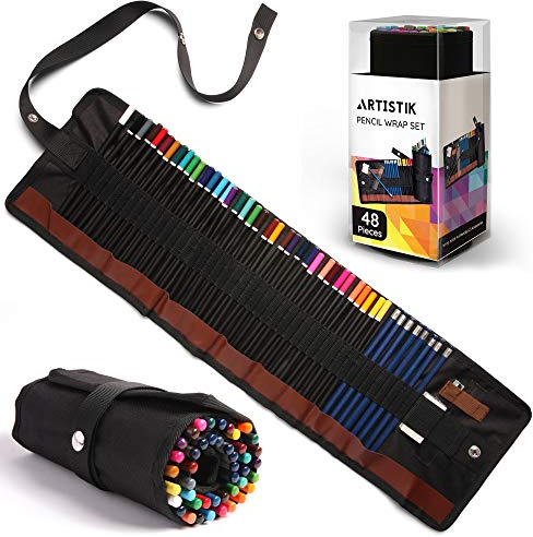 ARTISTIK Coloring Pencils Wrap Set with Vivid Colors – 47-Piece Artist Grade Drawing & Sketching Colored Pencil Set – 3.5mm Colored Pencils for Adults Coloring Books