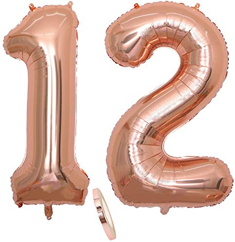2 Luftballons Zahl 12, Nummer 12 Luftballon Rosegold Mädchen,40 Aufblasbar Helium Folienballon Roségold Ballons Figuren,Riesen ballon für Geburtstag Party Dekoration, Abschlussball (xxxl 100cm)