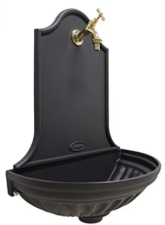 Fonderia Bongiovanni | Gartenbrunnen | Wandbrunnen | Modell Sevilla | Anthrazit Gusseisen | mit Wasserhahn Messing poliert | für Haus Garten | Gartenbrunnen Outdoor