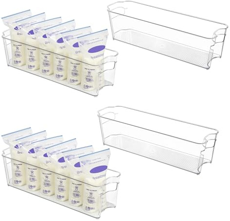 Vtopmart Breastmilk Storage Container 4PCS Set, Clear Freezer and Fridge Organizer Bins, Plastic Storage Bins for Breast Milk, Baby Pouches, Formula, Bottles and Yogurts, 4.3’’ Width, 14.7 Long