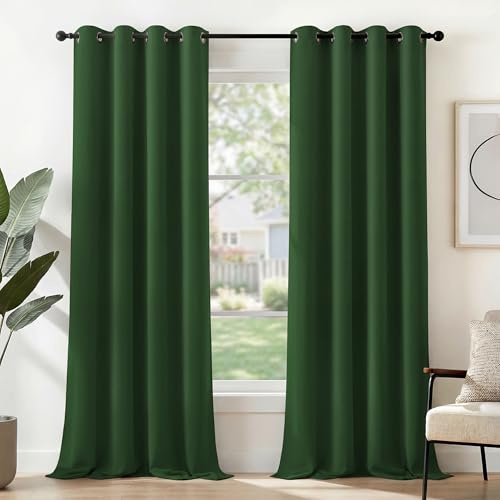 Deconovo Eyelet Blackout Curtains, Solid Thermal Insulated Curtains for Living Room, 55x114 Inch, Forest Green, 2 Panels