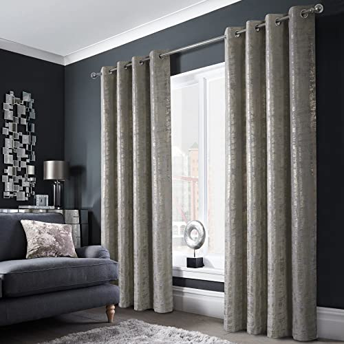 always4u Gardinen mit Muster Gold Blickdicht 100%, Samt Vorhang Wohnzimmer, Vorhang Verdunkelung mit ösen, Stoff Glänzend Eleganter, Silber 2er Set 260x140cm