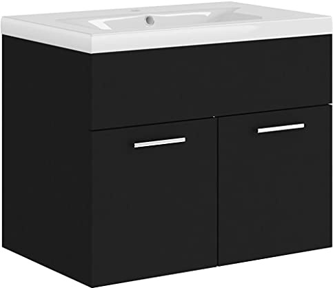 vidaXL Mueble con Lavabo Armario Tocado Fregadero Aseo Cuarto de Baño Inodoro Ducha Bañero Mobiliario Robusto Estable Negro Brillante Contrachapada