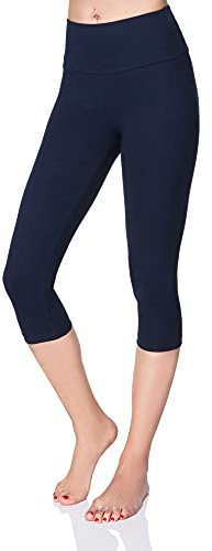 SOFTSAIL Leggings for Women 3/4 Length Capri Cotton High-Waisted Cropped with Tummy Control Yoga Pants for Women Ladies Leggings for Sports Workout Gym Activewear, Black 14