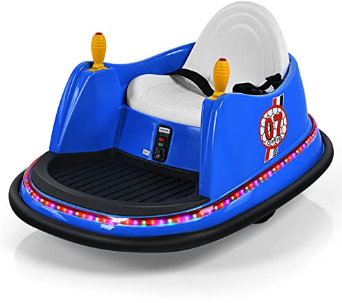 GOPLUS 6V Elektro Autoscooter mit 2,4 GHz Fernbedienung, Kinderfahrzeug 360 Grad, mit bunten Lichtern, EIN-Tasten-Start, Sicherheitsgurt, Musik, Hupe, für Kinder von 2-5 Jahren, bis zu 2km/h (Blau)