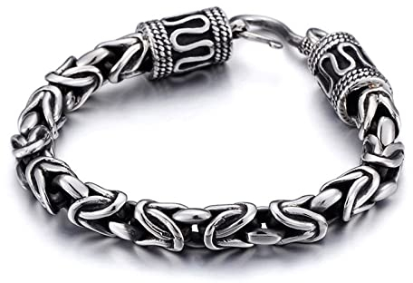 Bishilin Charm armband rostfritt stål, armband män 8 mm kungligt armband med krokspänne partnerarmband svart silver armband berlocker för män