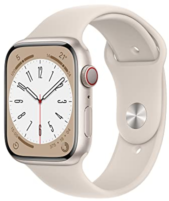 Apple Watch Series 8 (GPS + Cellular, 45mm) Smartwatch - Aluminiumgehäuse Polarstern, Sportarmband Polarstern - Regular. Fitnesstracker, Blutsauerstoffund EKGApps, Wasserschutz