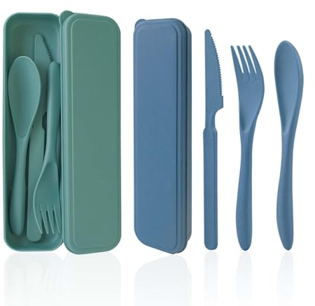 Cuayaes Camping Cutlery Set for 2, Portable Travel Cutlery Set with Case, Reusable Plastic Cutlery Knife Fork Spoon Set, for Lunch Box Picnic Work School or Daily Use