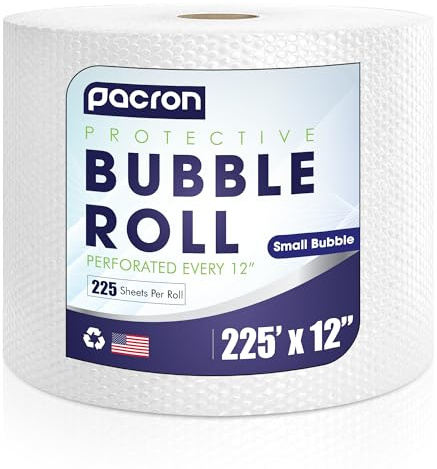 Protective Bubble Roll Wrap - 225FT x 12IN Clear, 3/16 Dense Small Bubble Cushioning for Fragile Items, Dish Packing & Packaging Supplies Shipping & Storage - Perforated Every 12IN