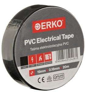 ERKO Electrical Insulation Tape Black 3/4in x 66ft PVC Wiring Repair, Flexible with Strong Adhesive Force, Chemical Resistant (19mm x 20m)