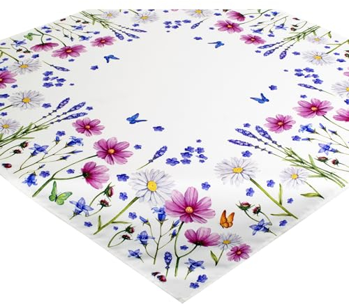 KAMACA Tischdecke Frühling Sommer Bunt Blumen Waschbar Küche Esstisch Dekor waschbare Tisch Dekoration ganzjährig (85x85 Blumenwiese)