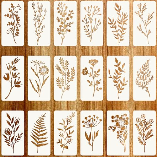 Jeffdad 9 Stück Blumen Schablone, Wiederverwendbar Wildblumen Schablonen zum Malen, 20 * 15 cm Malschablonen DIY Vorlagen Malerei Schablonen Set für Scrapbooking Holz Boden Wand Fliesen