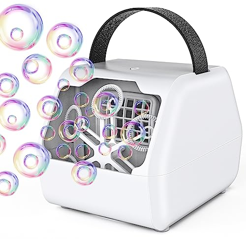 PANACARE Seifenblasenmaschine, Automatische Seifenblasenmaschine 10000+Blasen/Min mit Wiederaufladbare Akku|Seifenblasenlösung|Bunte Lichter für Geburtstag, Party, Hochzeit (803-White)