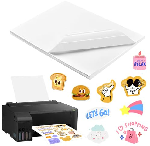 50 Pièces Kit Feuille Transparent Autocollant, Stickers Vinyle Imprimable pour Imprimante Jet d'Encre et Laser, Papier Collant Transparent