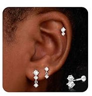 Chriscoco 3 Paar 18G Helix Piercings Tragus Piercing Set Ohrstecker Chirurgenstahl Piercing Ohr Conch Labret Medusa Piercing Medizinische CZ Knorpel Ohrringe Gold Silber für Damen, S