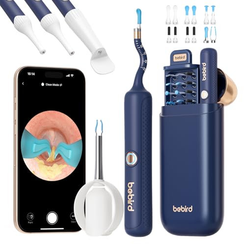 Bebird Ear Wax Removal Kit, Ear Cleaner with Flexible Scope FHD Camera, Ear Camera with Tweezers, Ear Cleaning Kit for Ear/Nose/Throat Examination, Otoscope with Vari Replacement Tips for Adults&Kids