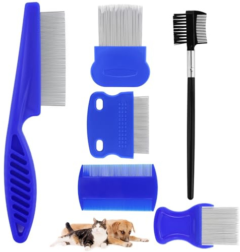 Lot de 6 peignes anti-poux en acier inoxydable pour chien et chat avec dents arrondies - Outil de démêlage professionnel double face pour animaux de compagnie