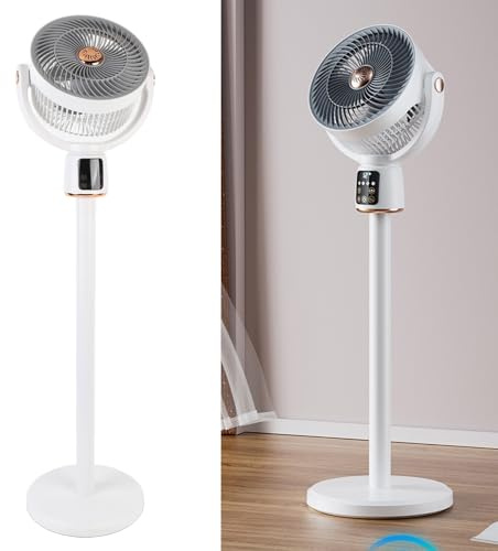 Oscillating Stående Fläkt, 90 ° + 130 ° Luftcirkulation Pedestalfläktar med 12 Timmar Timer och 12 Hastigheter, Höjdjusterbar Tyst Golvfläkt med Fjärrkontroll för Hem Sovrum