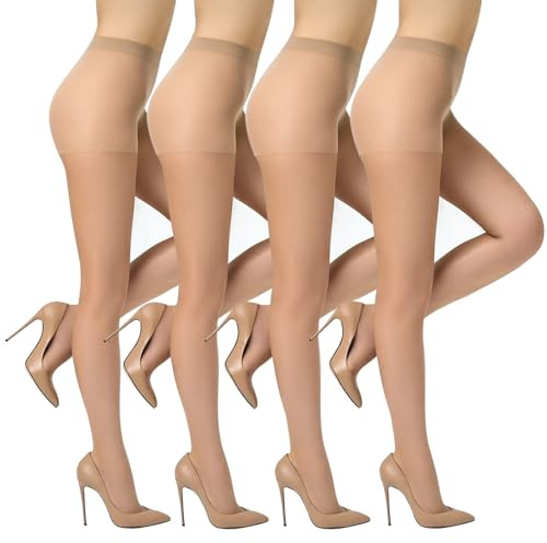 Fangshu 4 Paires 20 Denier Collants Femme, Transparent Respirant Collant Femme Noir & Chair Pointe Renforcée Confortables Parfait Pour Les Jupes Et Les Tenues De Soirée