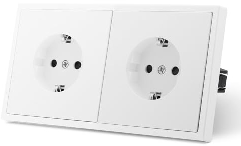 MVAVA Tomacorriente Schuko estándar EU de 2 plazas, enchufe empotrado, instalación sencilla, 80mm*150mm, enchufes de 3 cables, color blanco