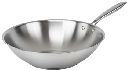Fackelmann Vita3 Wok Inoxidable 28 cm, Acero Inoxidable Triply con Triple Fondo Difusor, Sin Antiadherente, Sin PFA, Apta para Inducción, Gas, Vitro y Horno, Sellado Perfecto, Lavavajillas