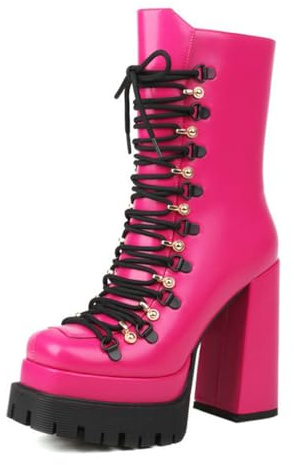 ZhiQin Rose,42 EU, Dames Plate-Forme de Combat Bottines Gothique épais Bottes à Talons Punk Moyens Hauts Chaussure pour Cuir