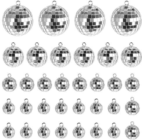 32 stycken disco spegelboll, 2/3/4/5 cm glänsande discokula liten, mini discokula dekoration, discokulor att hänga upp, disco boll tårta toppers hängande kula spegelkula för fest, bar, festlig