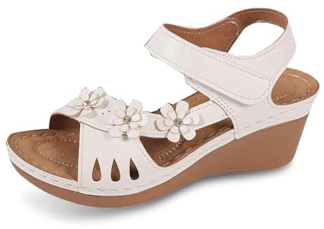 Generisch Sandales confortables à enfiler pour femme - Chaussures décontractées à bout ouvert et talon compensé pour la vie quotidienne au printemps, en été et en automne - Avec short, jean et
