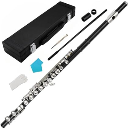 KiBcsLic Flauta Travesera Incluye Estuche Acolchado Flauta de Actuación en Completo Instrumento Viento Madera para Niños, Conciertos, Actuaciones, Hogar, Negro