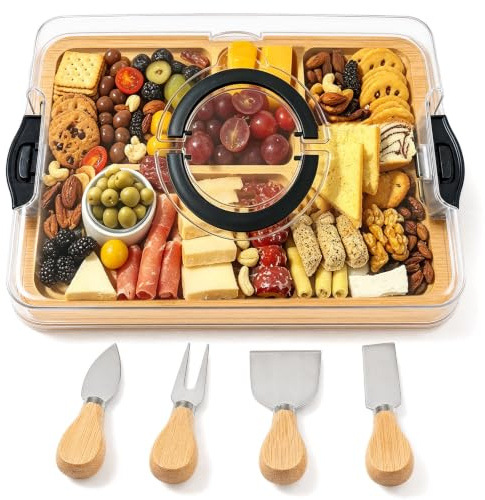 Porfoyo Ostbräda med lock, karaokebräda med lock, karaokebräda med knivset, serveringsbricka för vinbakare, karcuteribräda, serveringsfat med fack handtag för picknick, fest