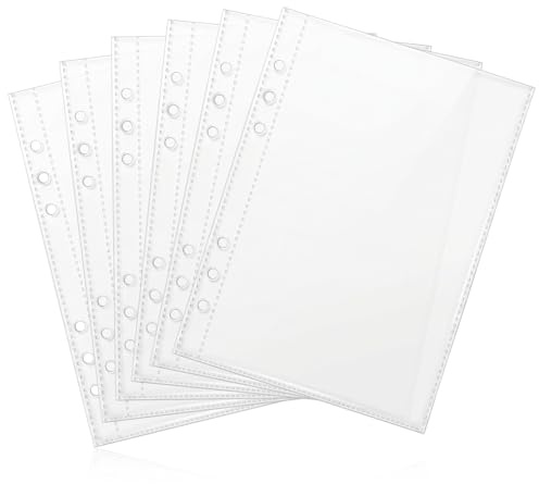 20 Sheets Clear Pocket Protectors, 6 Ring A5 Plastic Sleeves, Double Sided A5 Binder Pockets, Planner Inserts for Binder Refill, Photo Card Sticker Organizer Pocket Pages