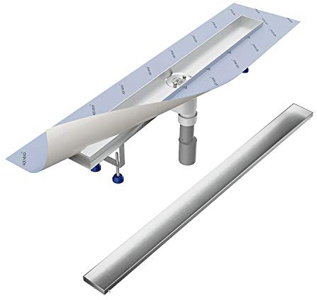 Aquabad Duschrinne SDS Pro 120 cm gebürsteter Edelstahl inkl. Haarsieb, Abgang senkrecht, befliesbare Mulde, linearer Bodenablauf, Komplettset