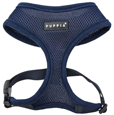 Puppia Harnais Petit Chien et pour Chien Moyen - léger et Super Doux en Plusieurs couleurss - Harnais Anti Traction pour Chien, Bleu Marine, M