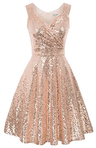 GRACE KARIN Sequins Club Dress 50s Rockabilly Sleeveless Knee Length A-line Swing Casual Fancy Dress L Sequin Rose Gold