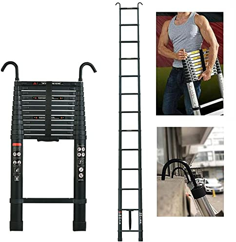 Scala telescopica in alluminio, 6,2 m, con 2 ganci, antiscivolo, scala estensibile per soffitti, con 15 pioli, scala multifunzione facile da trasportare, portata 150 kg