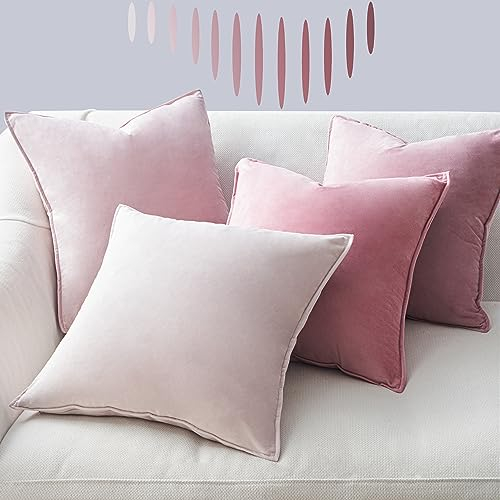 Topfinel Kissenbezug 45x45 rosa 4er Set Samt Kinderzimmer deko Kissenbezüge Kissenhülle sofakissen dekokissen Zierkissen Bezug deko für Sofa Schlafzimmer Wohnzimmer Balkon flauschig