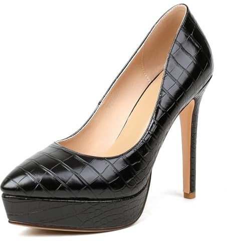 Lroey Reoly Zapatos de Salón de Mujer, Bombas de Tacón Alto Puntiagudo Sin Cordones Zapatos de Noche con Plataforma Elegante Ytkona Negro Talla 38 EU