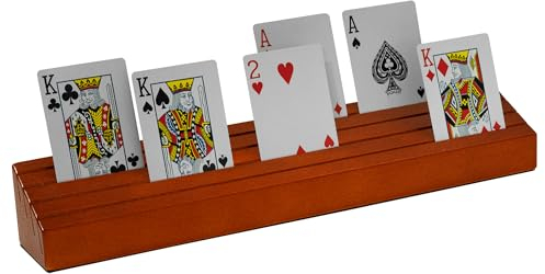 VINJOE Großer Spielkartenhalter aus Holz, Organizer für Kinder, Senioren und Erwachsene, hochwertiges massives Buchenholz, tolles Geschenk zum Muttertag (rot)