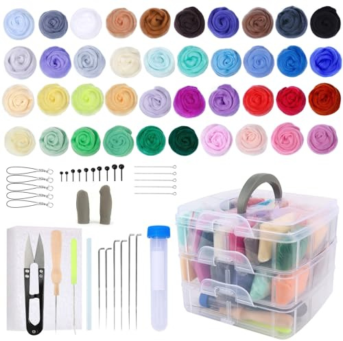 VMUTGA 40 Colores Lana de Fieltro, 72 Piezas Kit de Inicio de Fieltro de Aguja con Kit de Herramientas de Fieltro de Lana para Principiantes Fieltro de Lana Mano Creativos Manualidades Bricolaje