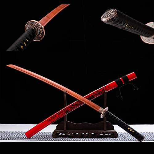 TIAYKO Premium mahogny Samurai-svärd, 103 cm katana, massivt träfoder med bokken målad och handgjord för Kendo-cosplay-utställning.