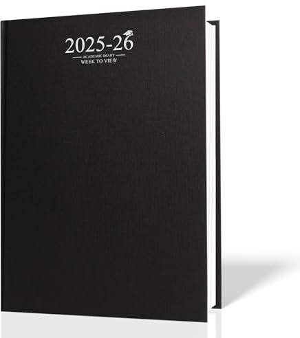 G4GADGET 2025-2026 Academic Diary, A4, Week to View, Black, Case Binding, Two Pages per Week Format