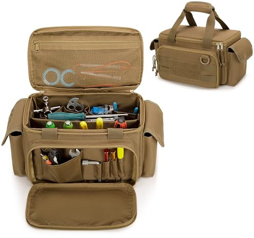 Rexmica Werkzeugtasche Klein für Männer mit rutschfestem und dick gepolstertem Boden, Taktische Tasche, Multifunktionale Arbeitstasche für Handwerker, Elektriker, Schreiner, Khaki