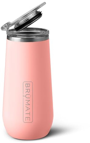 BrüMate Champagne Flute 12oz with Flip-Top Lid to Hold in Carbonation | Insulated Stainless Steel for Ice Cold Champagne | BPA-Free (Guava)