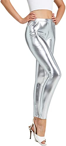 NewL Dam glänsande metalliska sportleggings ljusa pennbyxor fitness mode jeggings godisfärgade byxor