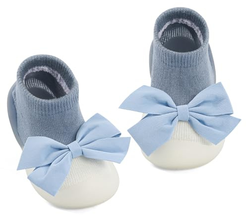 MK MATT KEELY Baby flicka skor med rosett småbarn strumpor skor baby barfota träningsskor halkfria förgångskor, BLÅ, 6-9 Months