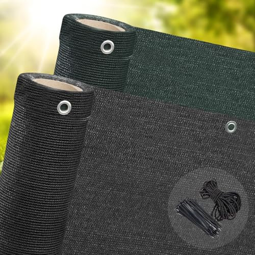 Brise-vue 100 % intimité 320 g/m² pour jardin, clôture, balcon, pare-vent, filet d'ombrage imperméable avec revêtement arrière, anthracite, 2 m x 5 m, cordon gratuit et 25 attaches zippées