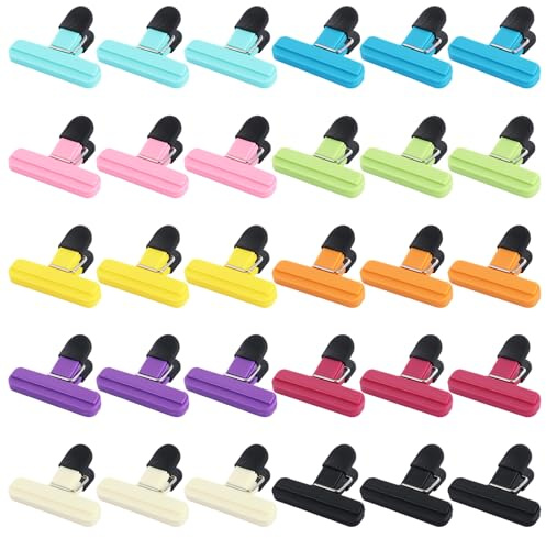 APACALI 30PCS Food Bag Clips, 7.5cm Bag Clips for Food Storage, Resuable Food Storage Clips with Non-Slip Soft Rubber Grip, Kitchen Sealing Clips for Home Organising, 10 Colours